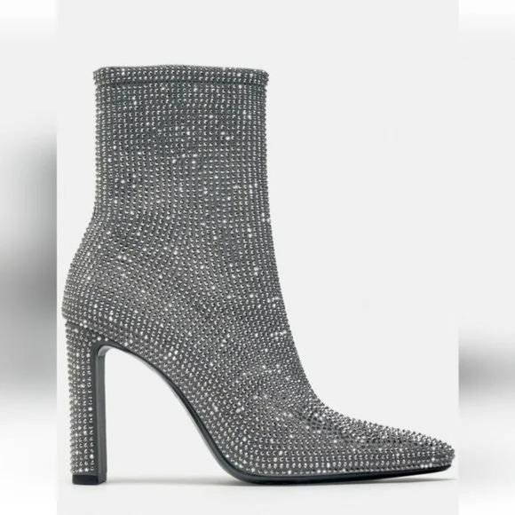 Zara Shoes - ZARA RHINESTONE HEELED ANKLE BOOTS